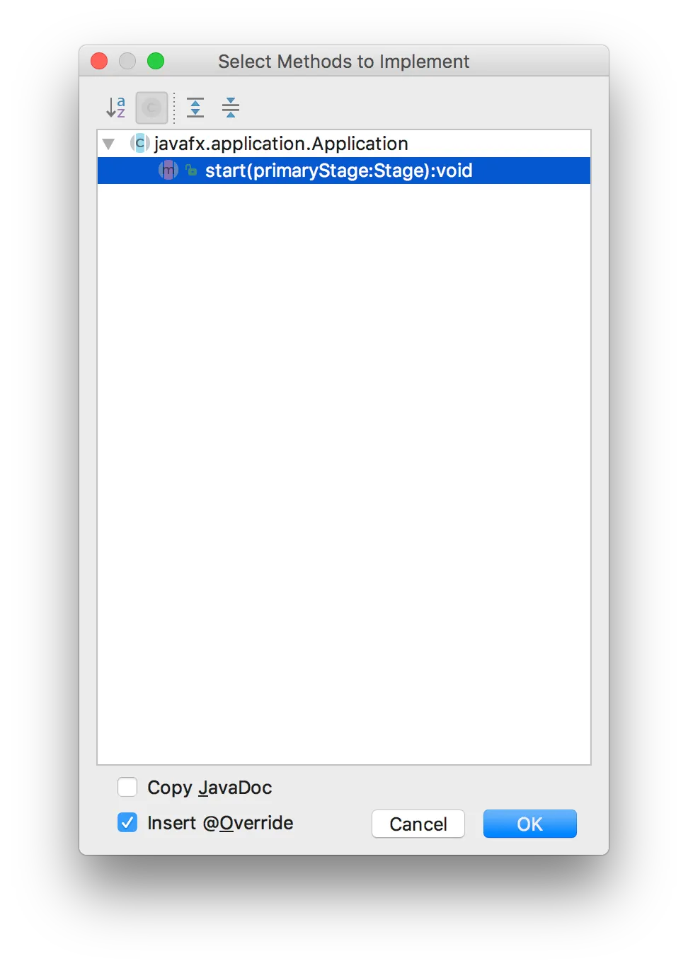 Diálogo para implementar el método start de Application