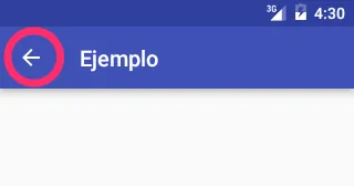 Barra de la app con el botón de retroceso resaltado