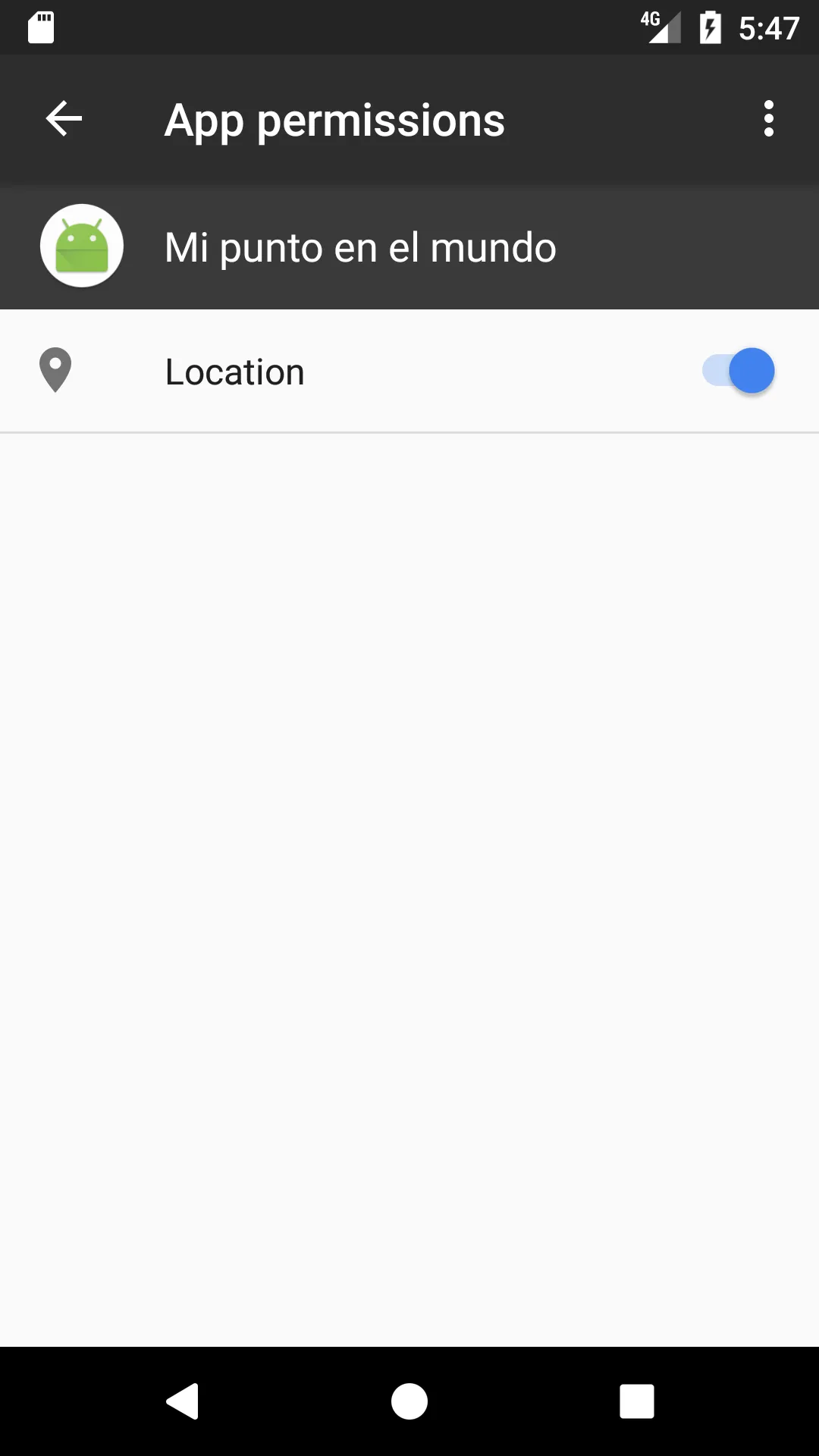 Ajustes de Android con el permiso de ubicación habilitado