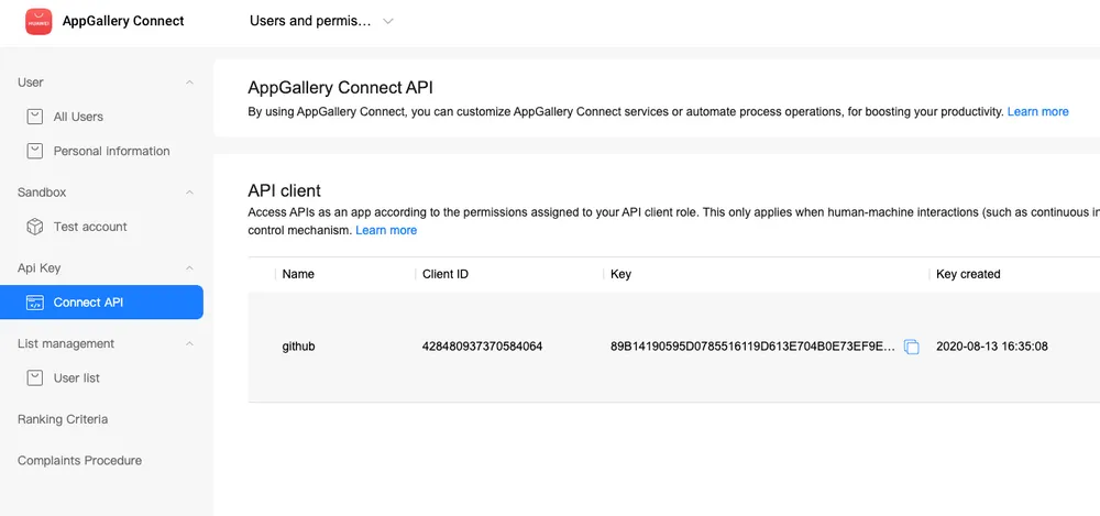 App Gallery Connect API