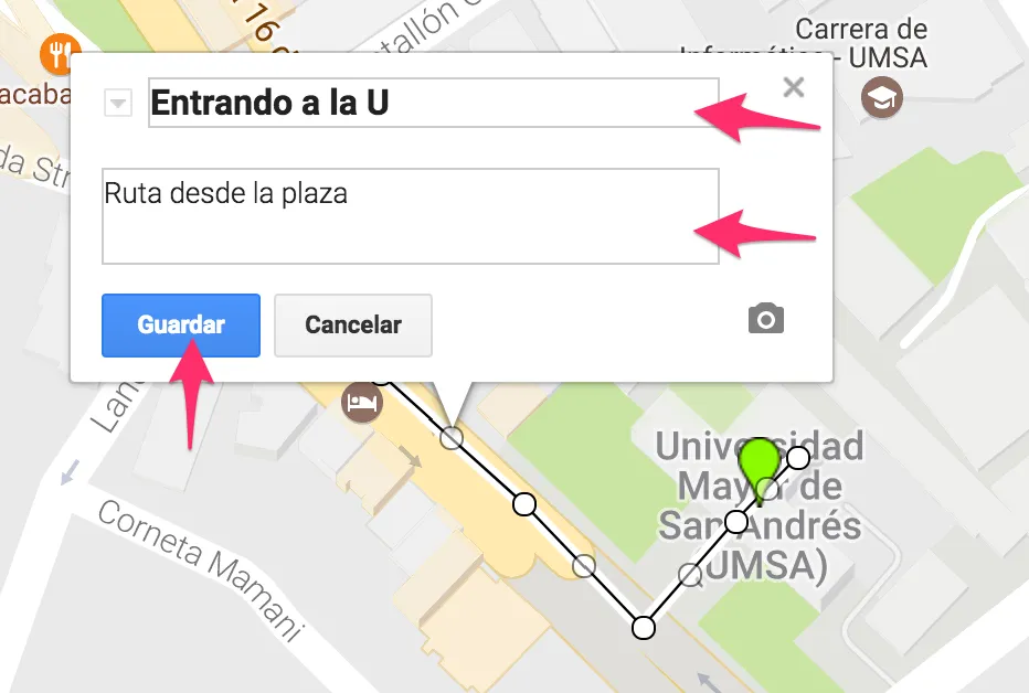Nombre y descripción de la línea dibujada
