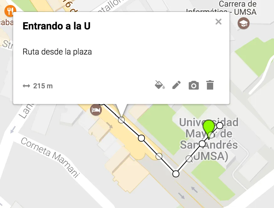 Ruta guardada con opciones para editar su estilo