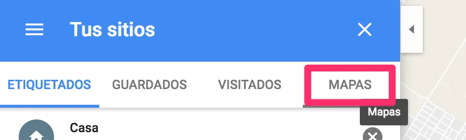 Pestaña Mapas en Tus sitios de Google Maps