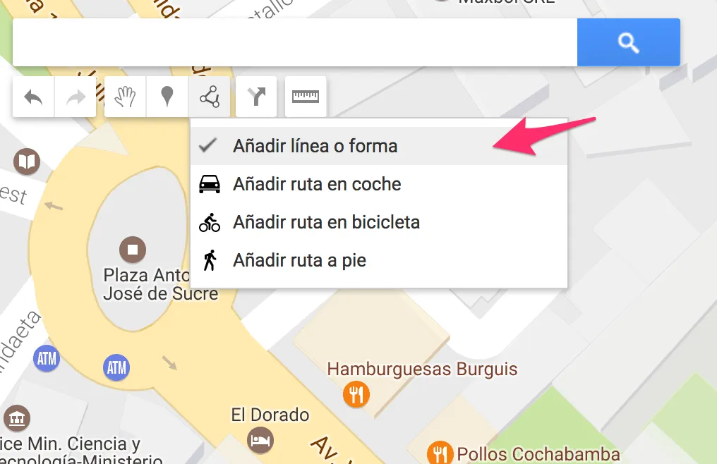 Opción Añadir línea o forma del menú de dibujo