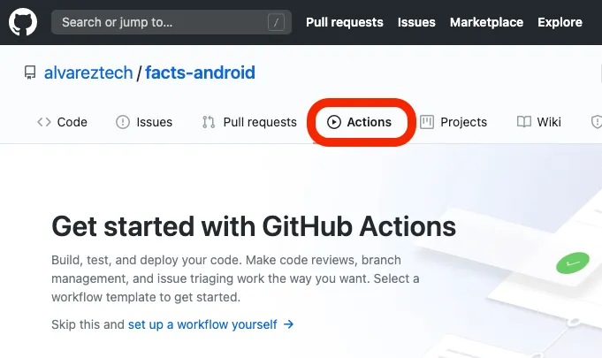 GitHub Actions page