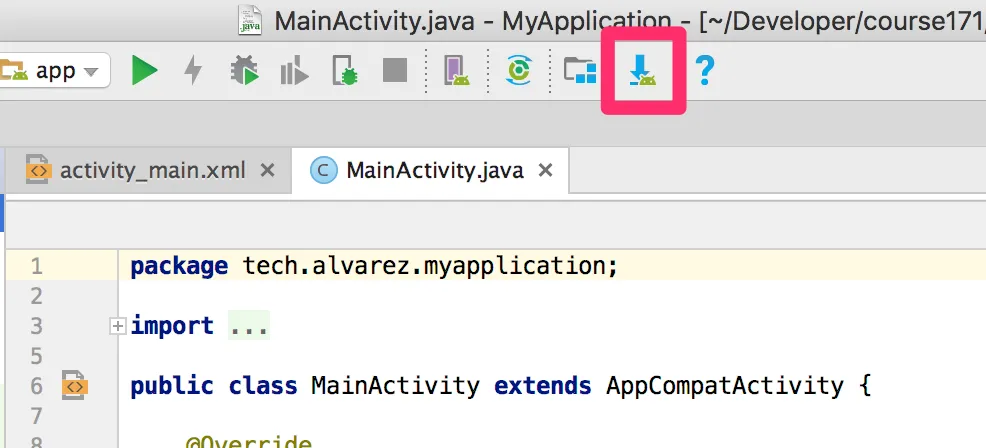 Botón SDK Manager en la barra de Android Studio