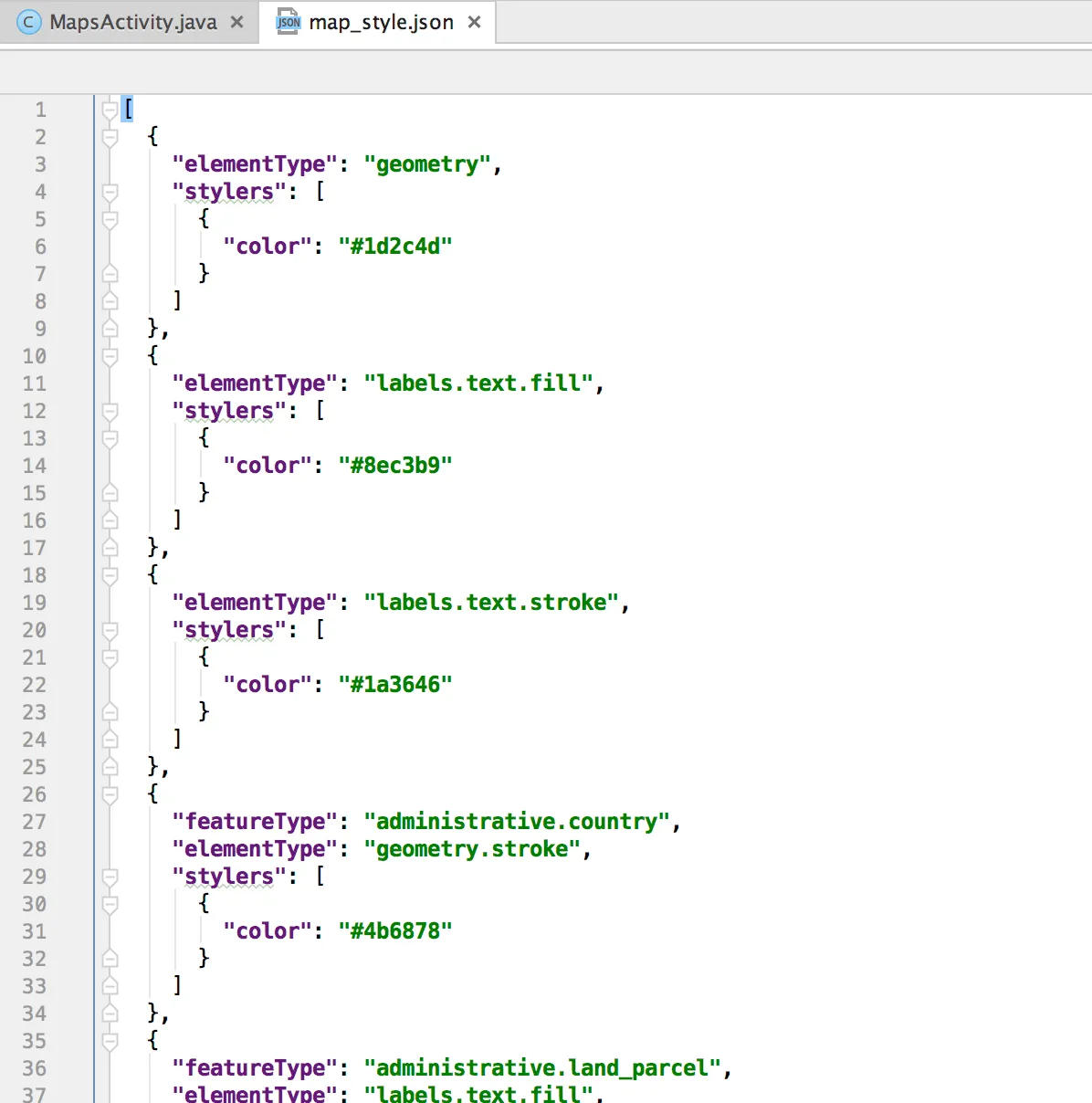 Archivo map_style.json con el estilo pegado